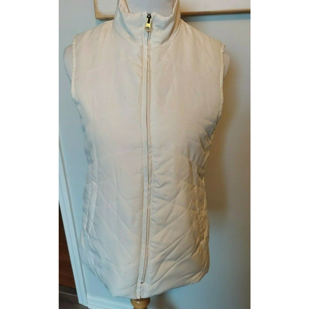 Kim Rogers Size S Petite Vest Zip Up Sleeveless Quilted Puffer Winter White